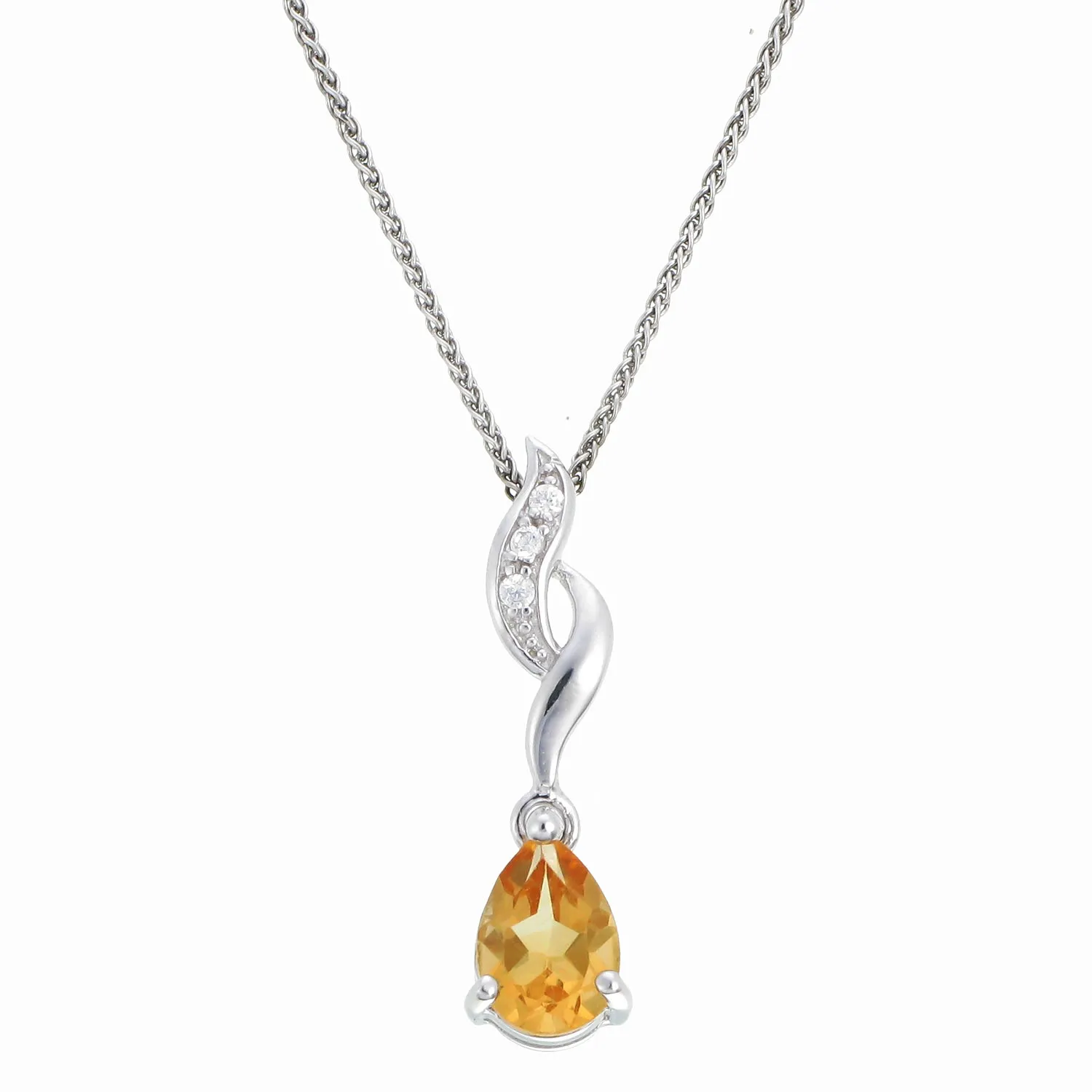 0.80 cttw Citrine Pendant Necklace .925 Sterling Silver With Rhodium 9x6 MM Pear