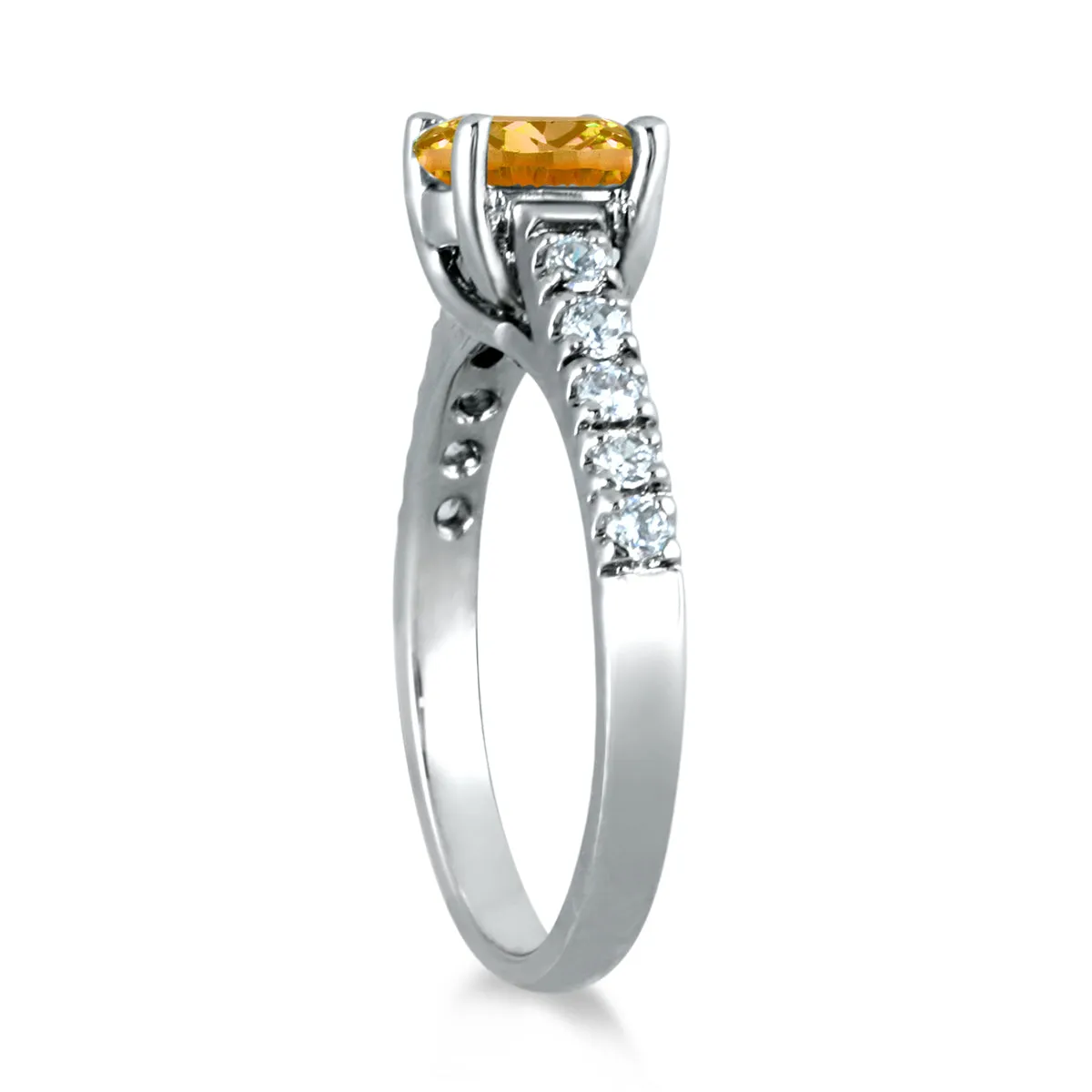 1 Carat Oval Citrine And Diamond Ring In 14K White Gold