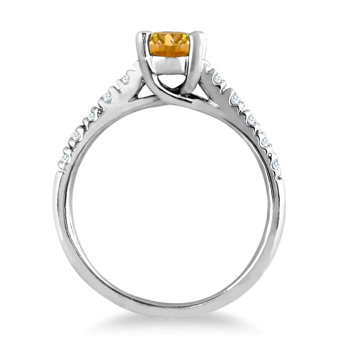 1 Carat Oval Citrine And Diamond Ring In 14K White Gold