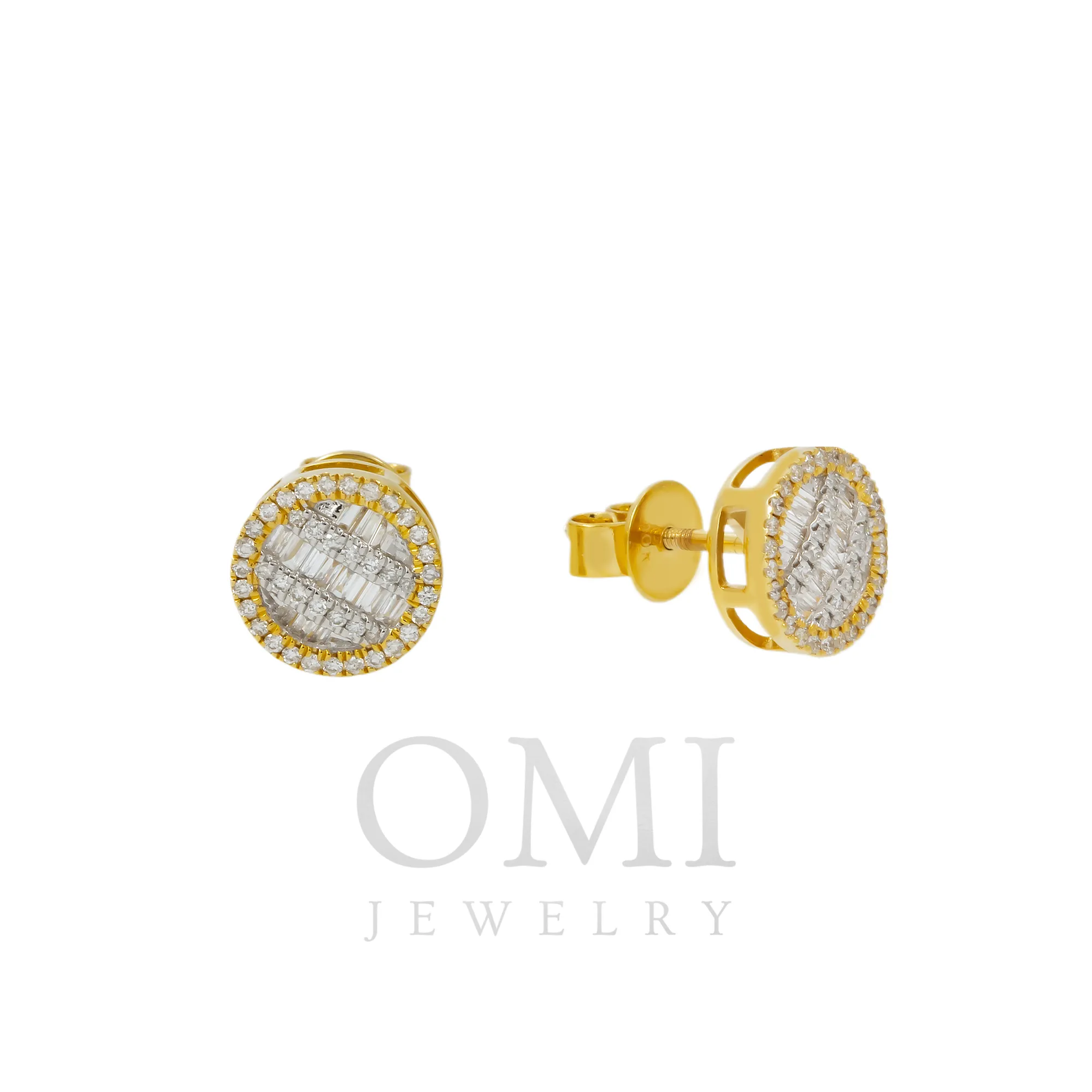 10K GOLD BAGUETTE AND ROUND DIAMOND CLUSTER CIRCLE SHAPE EARRINGS 0.42 CTW