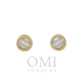 10K GOLD BAGUETTE AND ROUND DIAMOND CLUSTER CIRCLE SHAPE EARRINGS 0.42 CTW