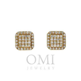 14K GOLD ROUND DIAMOND CLUSTER SQUARE SHAPE EARRINGS 1.31 CTW