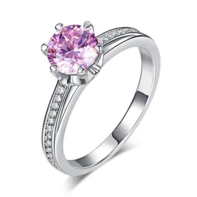 6 Claws 925 Sterling Silver Wedding Promise Anniversary Ring 1.25 Ct Fancy Pink Created Zirconia Jewelry MXFR8256