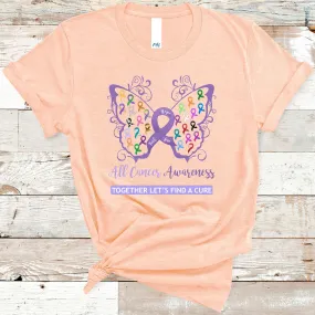 All Cancer Awareness Filigree Butterfly Heather Prism Peach T-Shirt