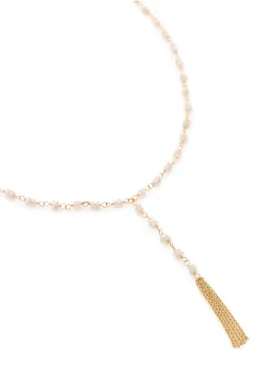 Anne Sportun Zircon Bead Lariat Tassel Chain Necklace