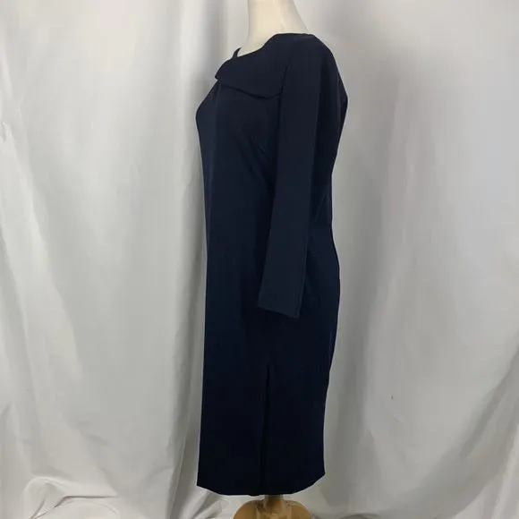 Armani Collezioni Navy Drape Neck MIDI Dress