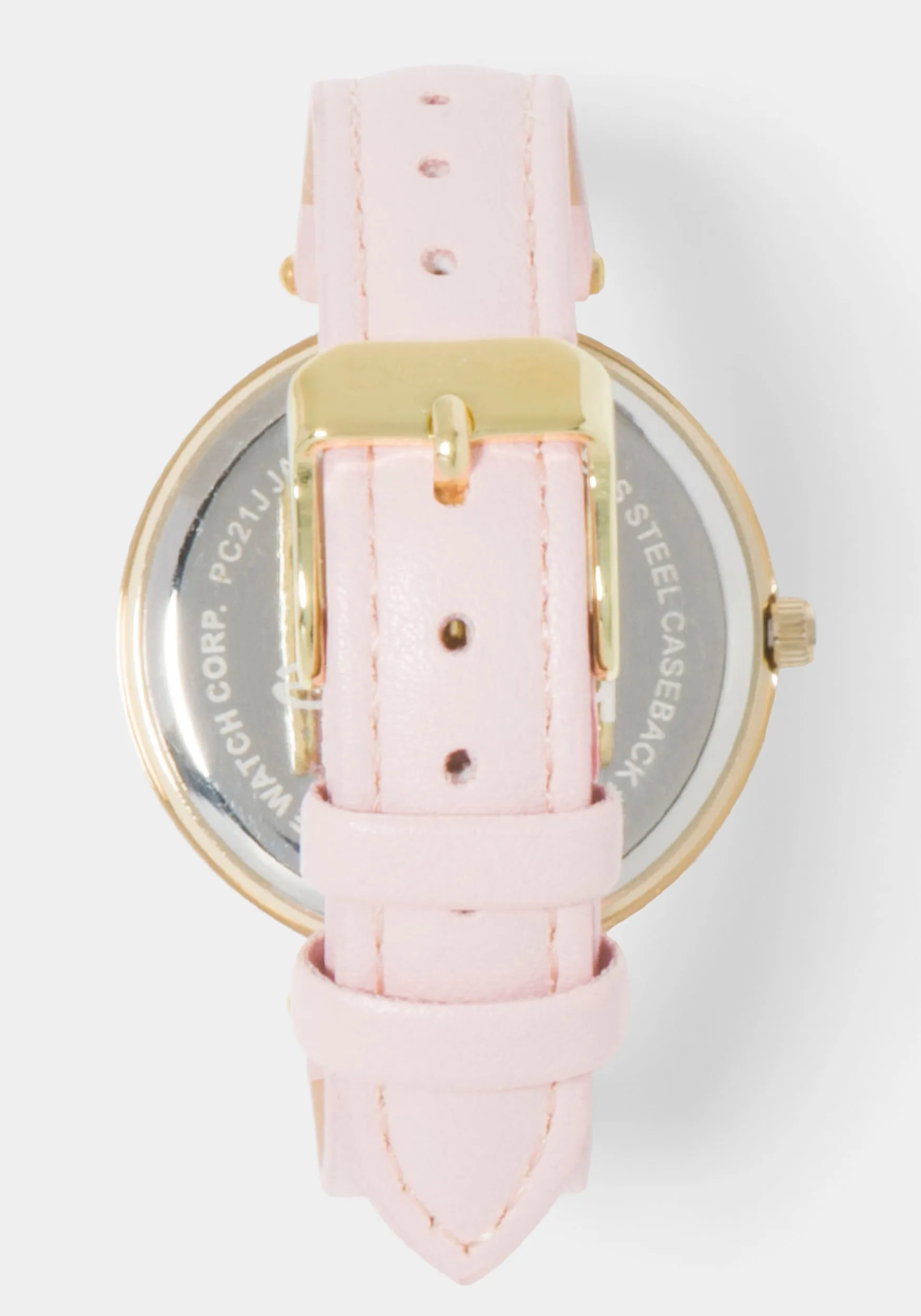 Baby Pink Strap Watch With Crystal Bezel