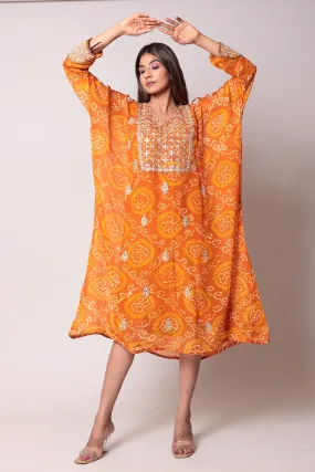 Bandhej Georgette Kaftan with Gota Patti work.