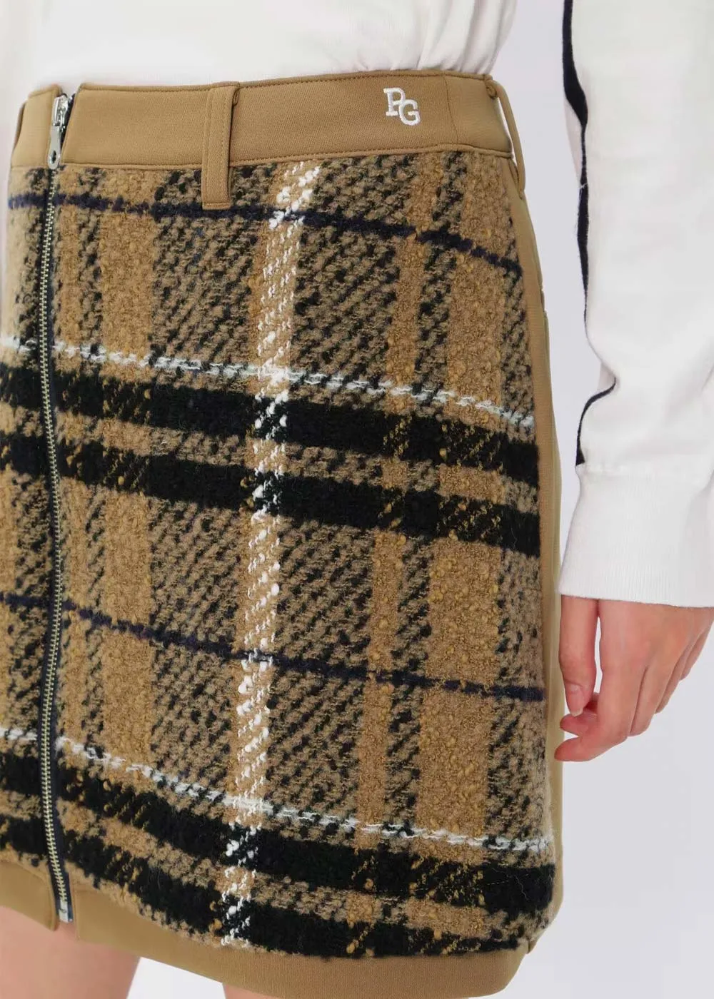 Beige TEXBRID Knit Check Skirt