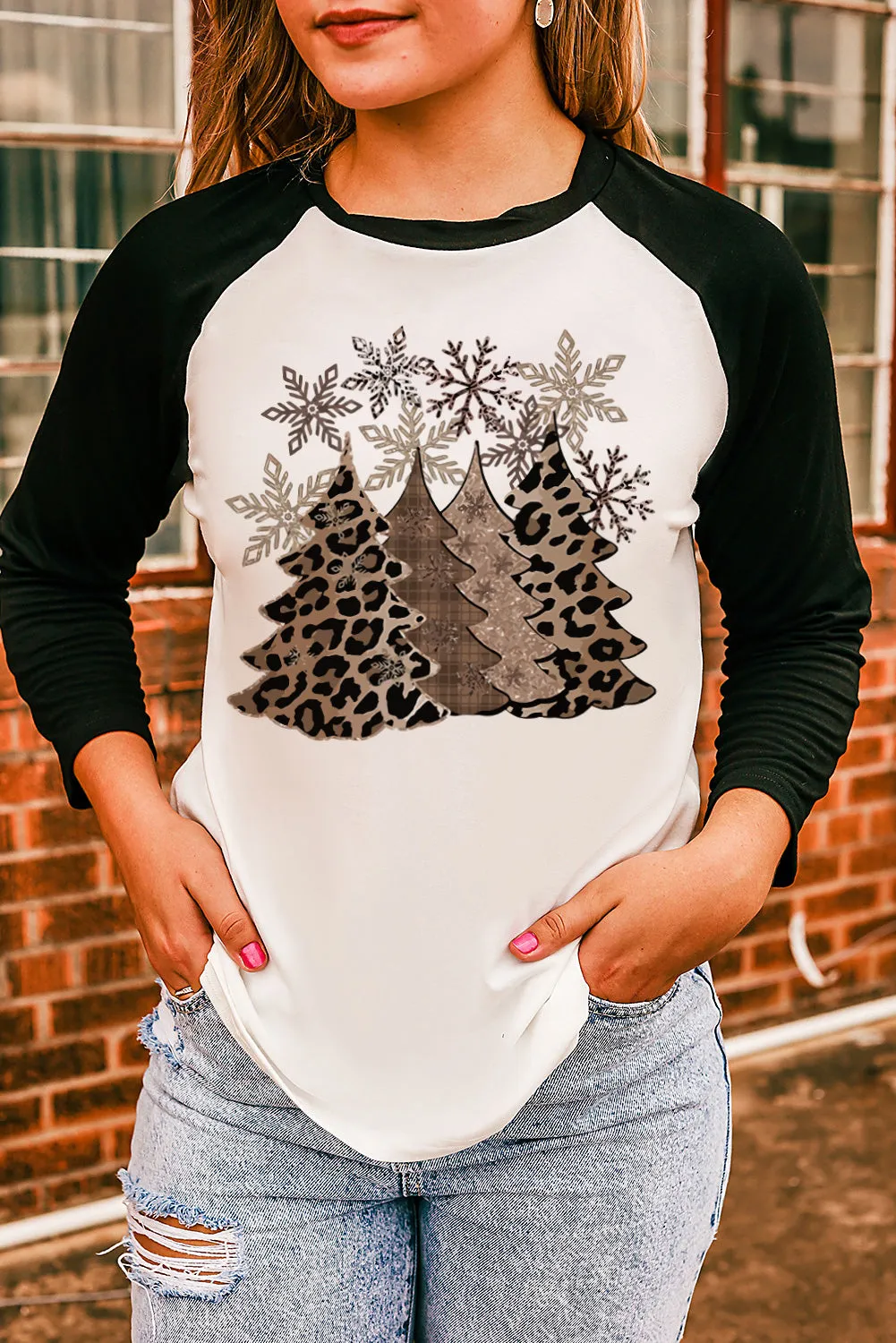 Black Christmas Tree Snowflakes Graphic Top