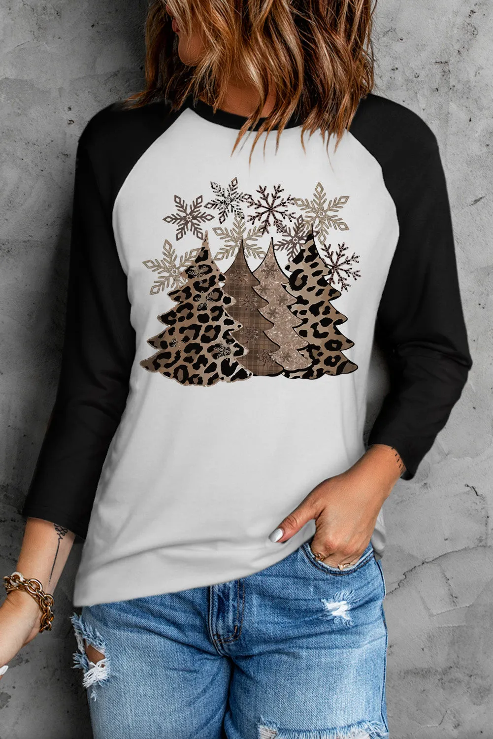 Black Christmas Tree Snowflakes Graphic Top