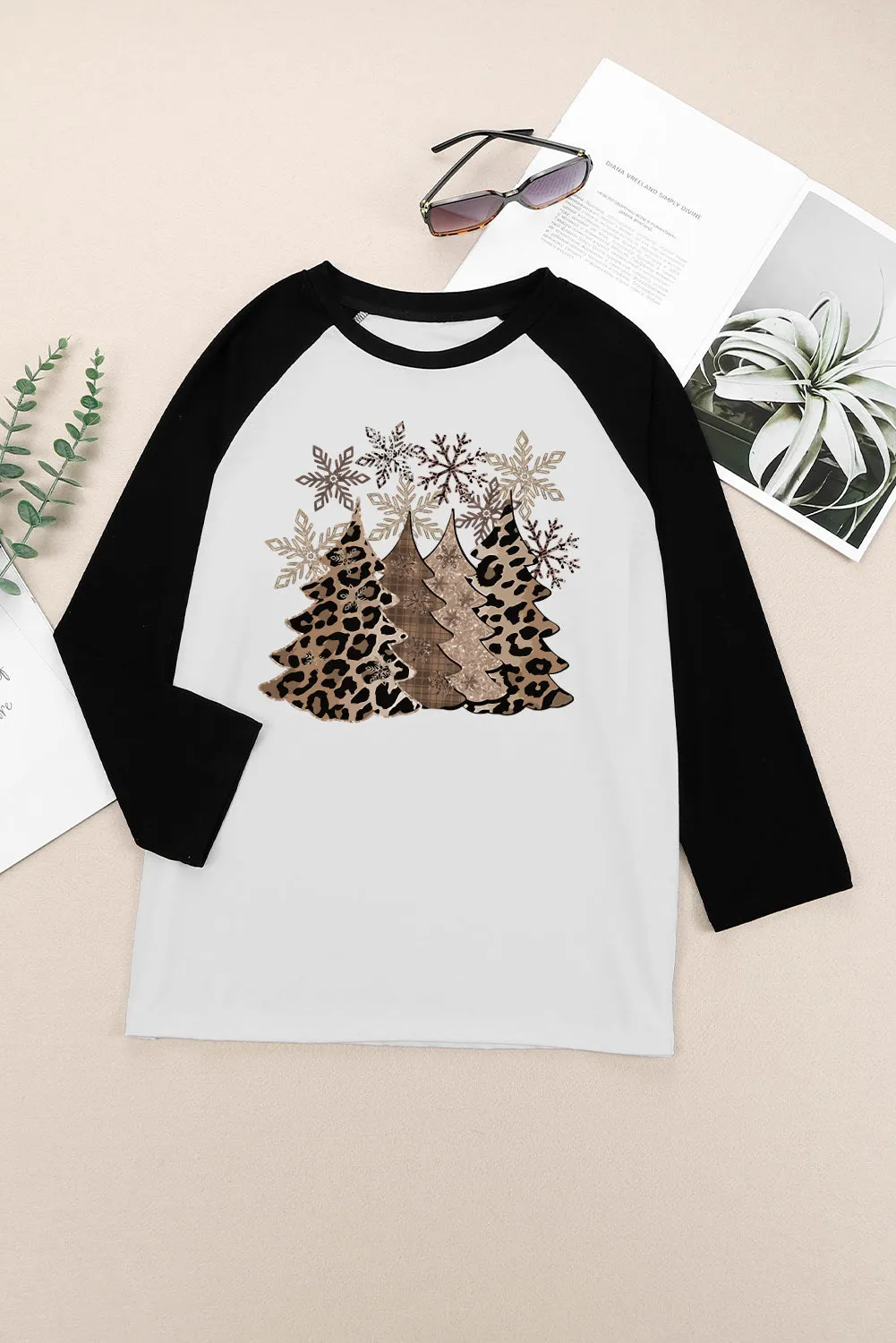 Black Christmas Tree Snowflakes Graphic Top