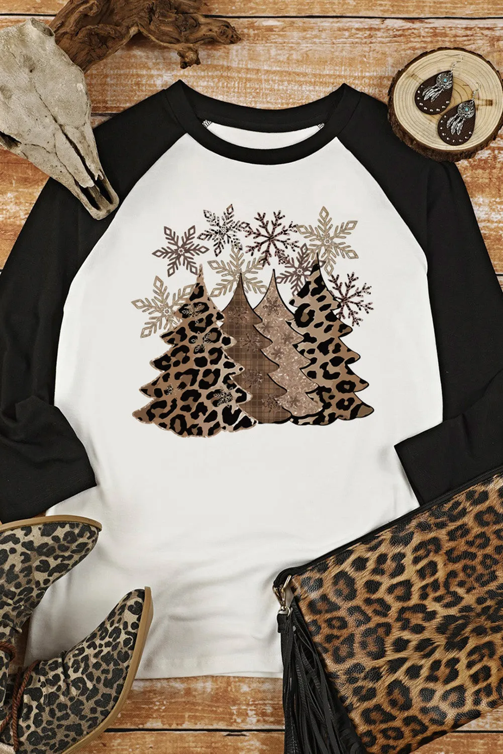 Black Christmas Tree Snowflakes Graphic Top