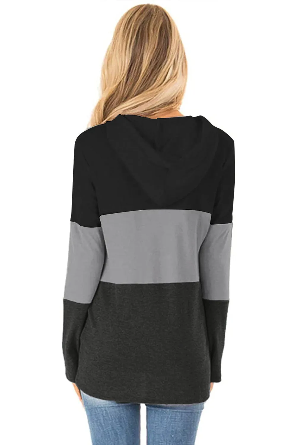 Black Color Block Long Sleeve Hoodie