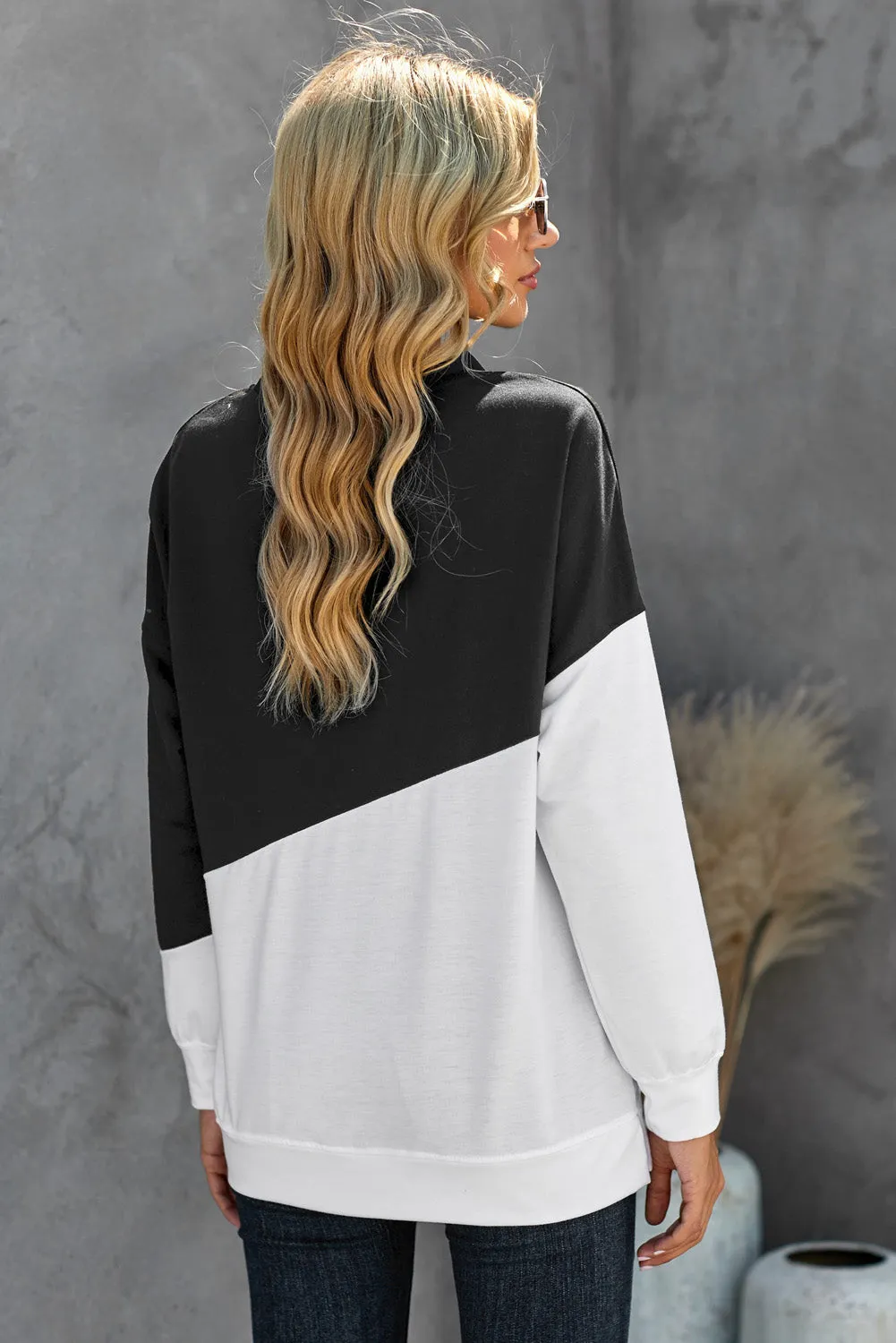 Black Color Block Pullover Sweatshirt