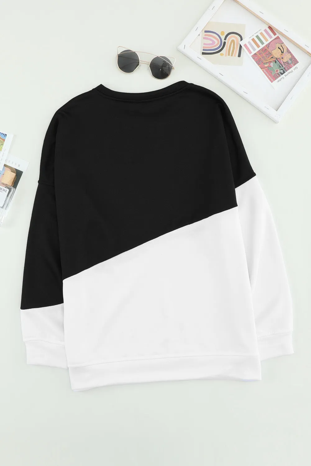 Black Color Block Pullover Sweatshirt