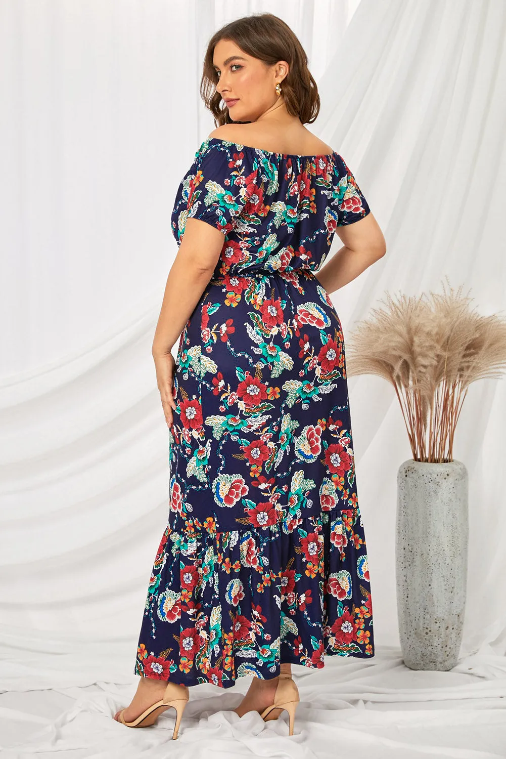 Black Floral Ruffle Plus Size Maxi Dress