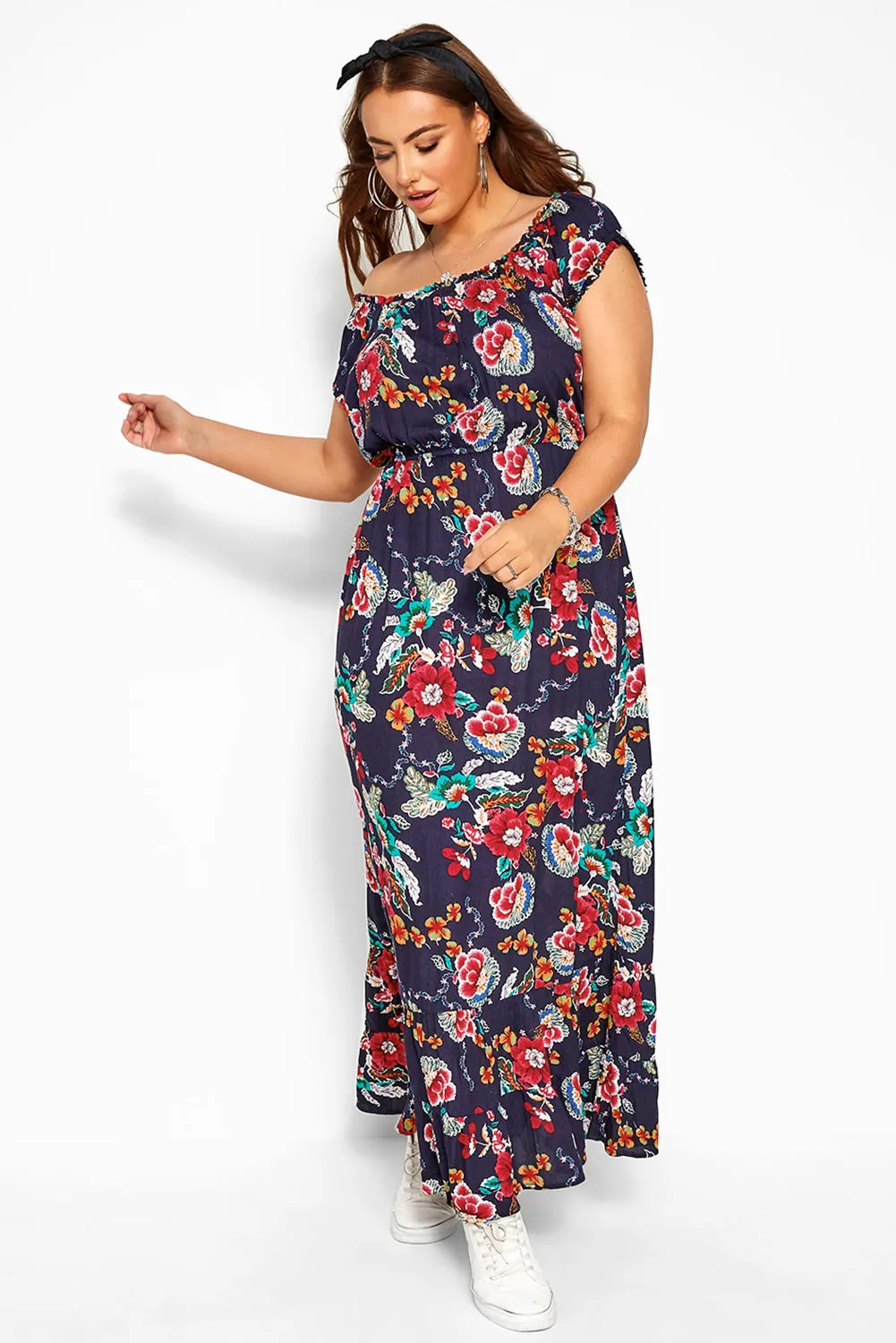 Black Floral Ruffle Plus Size Maxi Dress