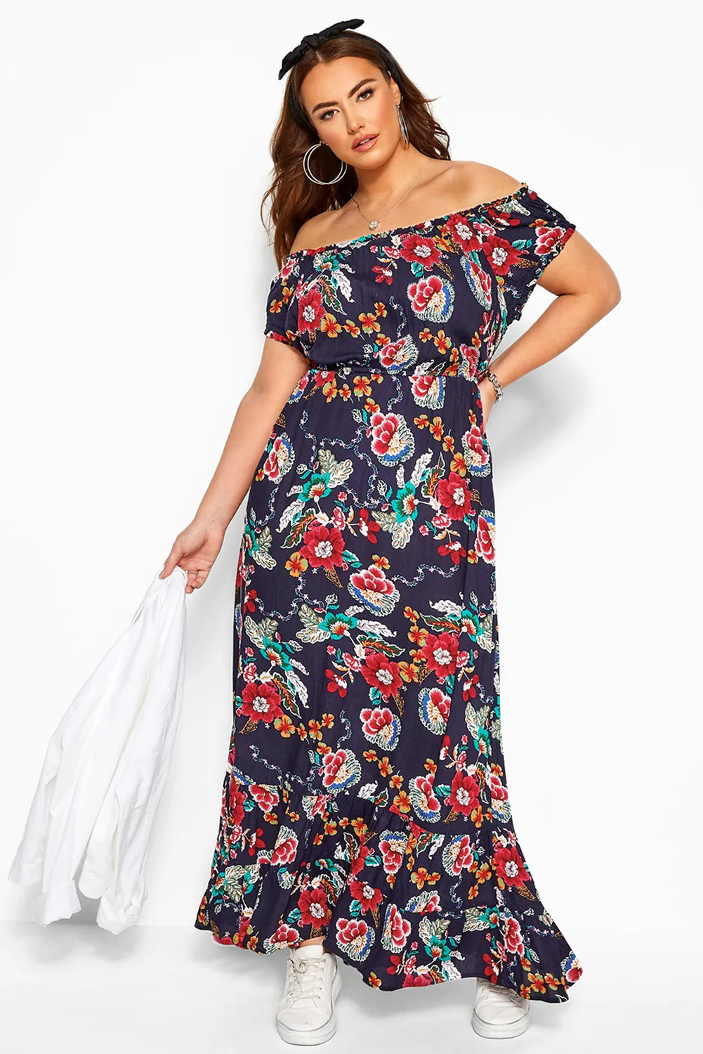 Black Floral Ruffle Plus Size Maxi Dress