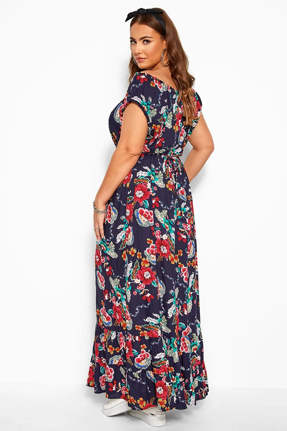 Black Floral Ruffle Plus Size Maxi Dress