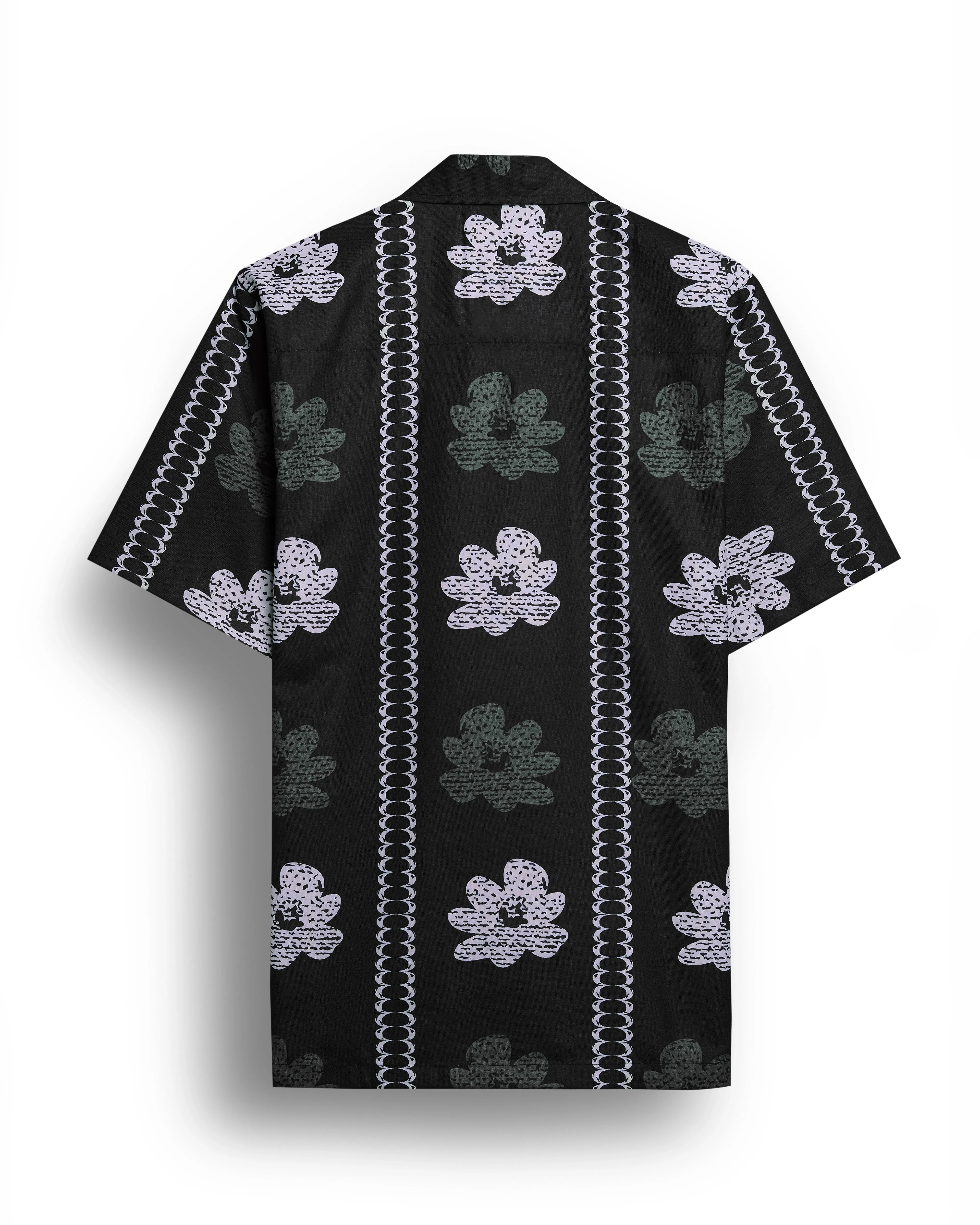 Black flower printed camp collar shirt for men