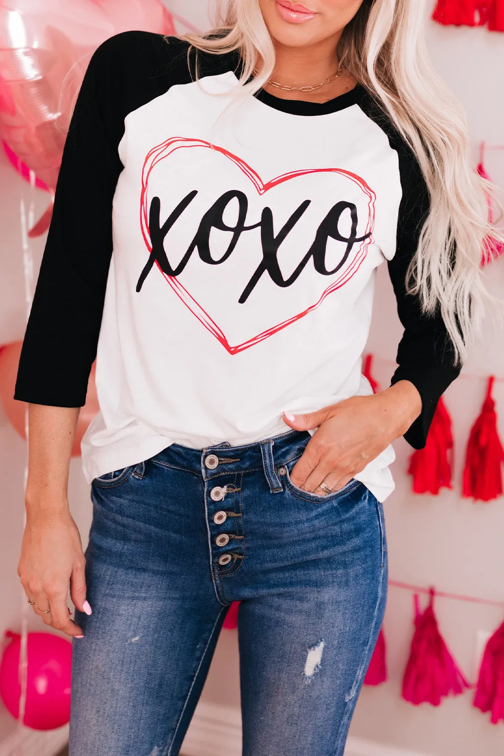 Black Heart Graphic Print Long Sleeve Top