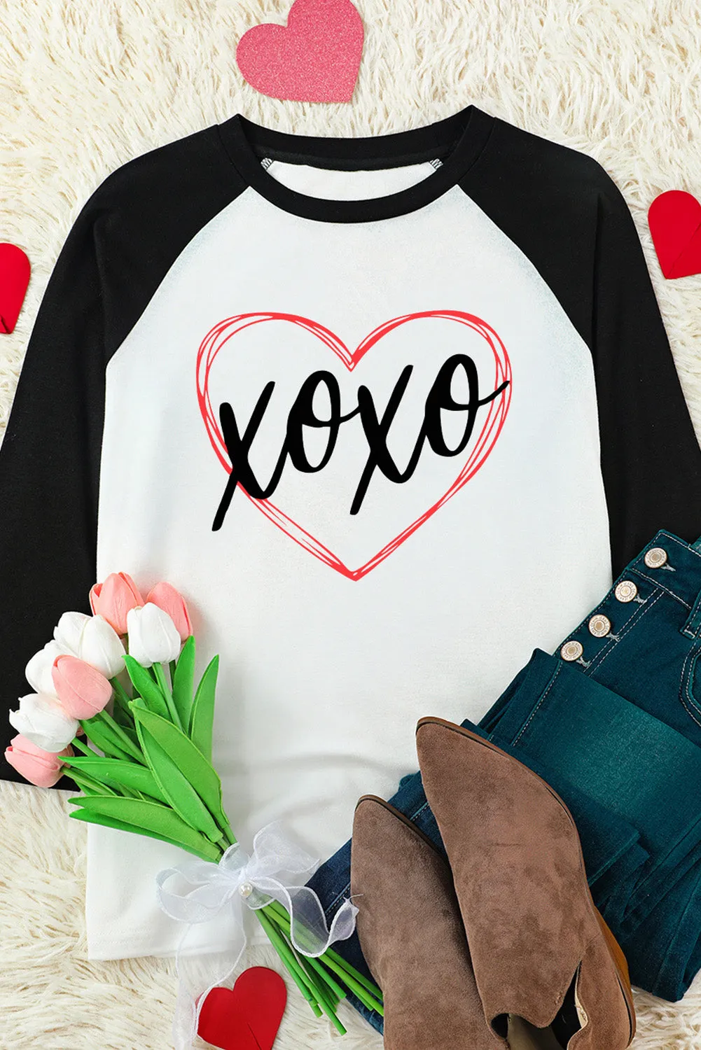 Black Heart Graphic Print Long Sleeve Top