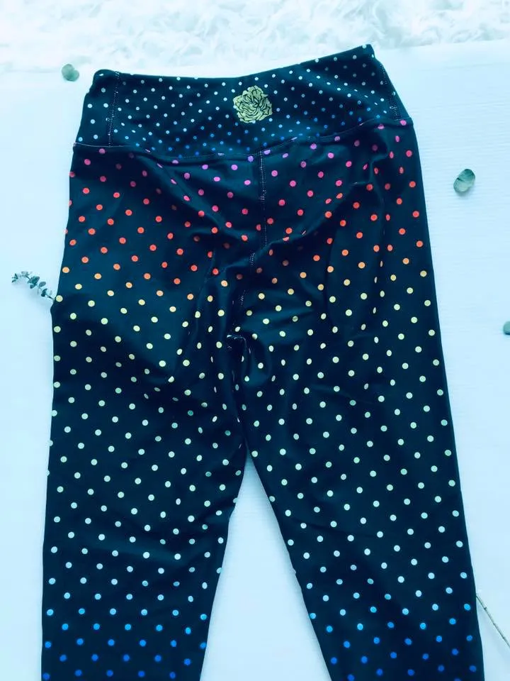 Black Rainbow Dots Women's Leggings, Polka Dots Colorful Printed Women's Long Yoga Pants- Made in USA/EU/MX