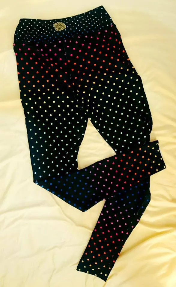 Black Rainbow Dots Women's Leggings, Polka Dots Colorful Printed Women's Long Yoga Pants- Made in USA/EU/MX