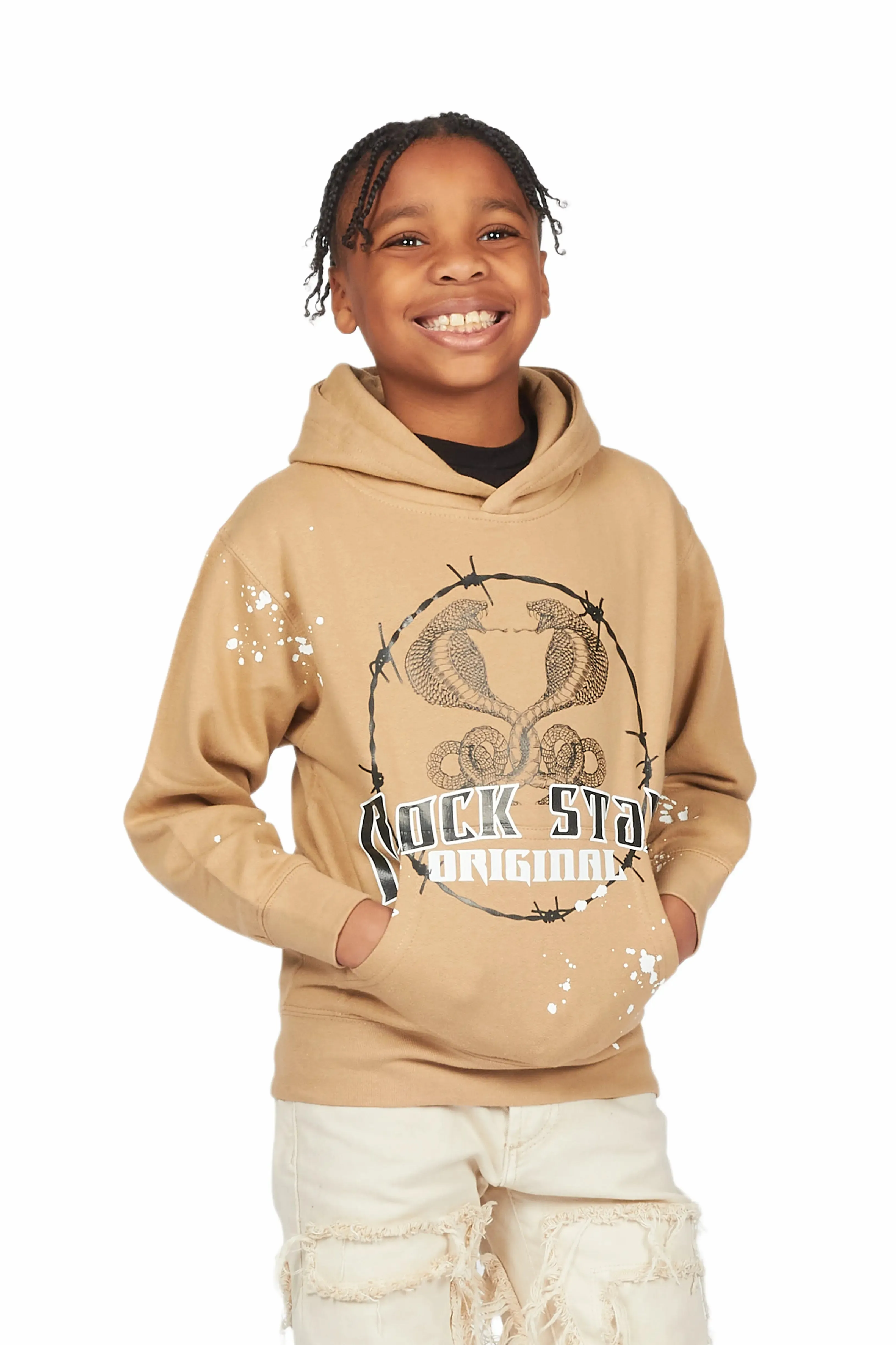 Boys Logan Beige Graphic Hoodie