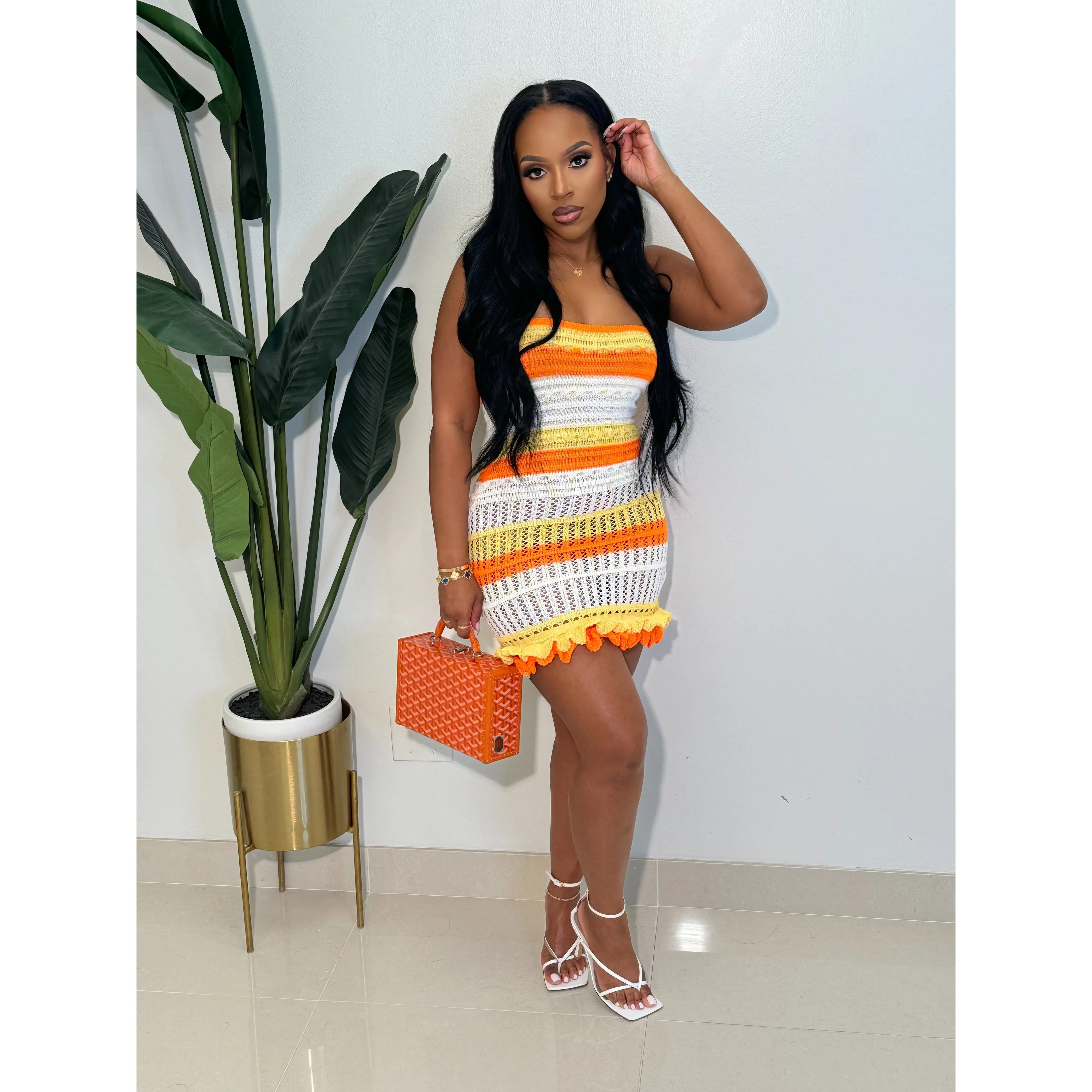 Cassie Dress (orange/white/yellow)