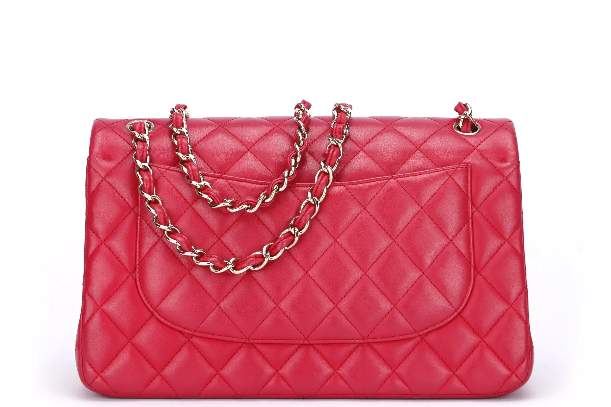 Chanel Classic Flap (2195xxxx) Jumbo Size, Pink Color Lambskin, Light Gold Hardware, no Card & Dust Cover