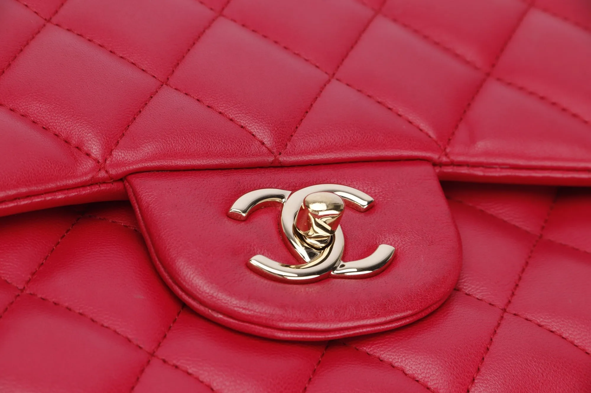 Chanel Classic Flap (2195xxxx) Jumbo Size, Pink Color Lambskin, Light Gold Hardware, no Card & Dust Cover