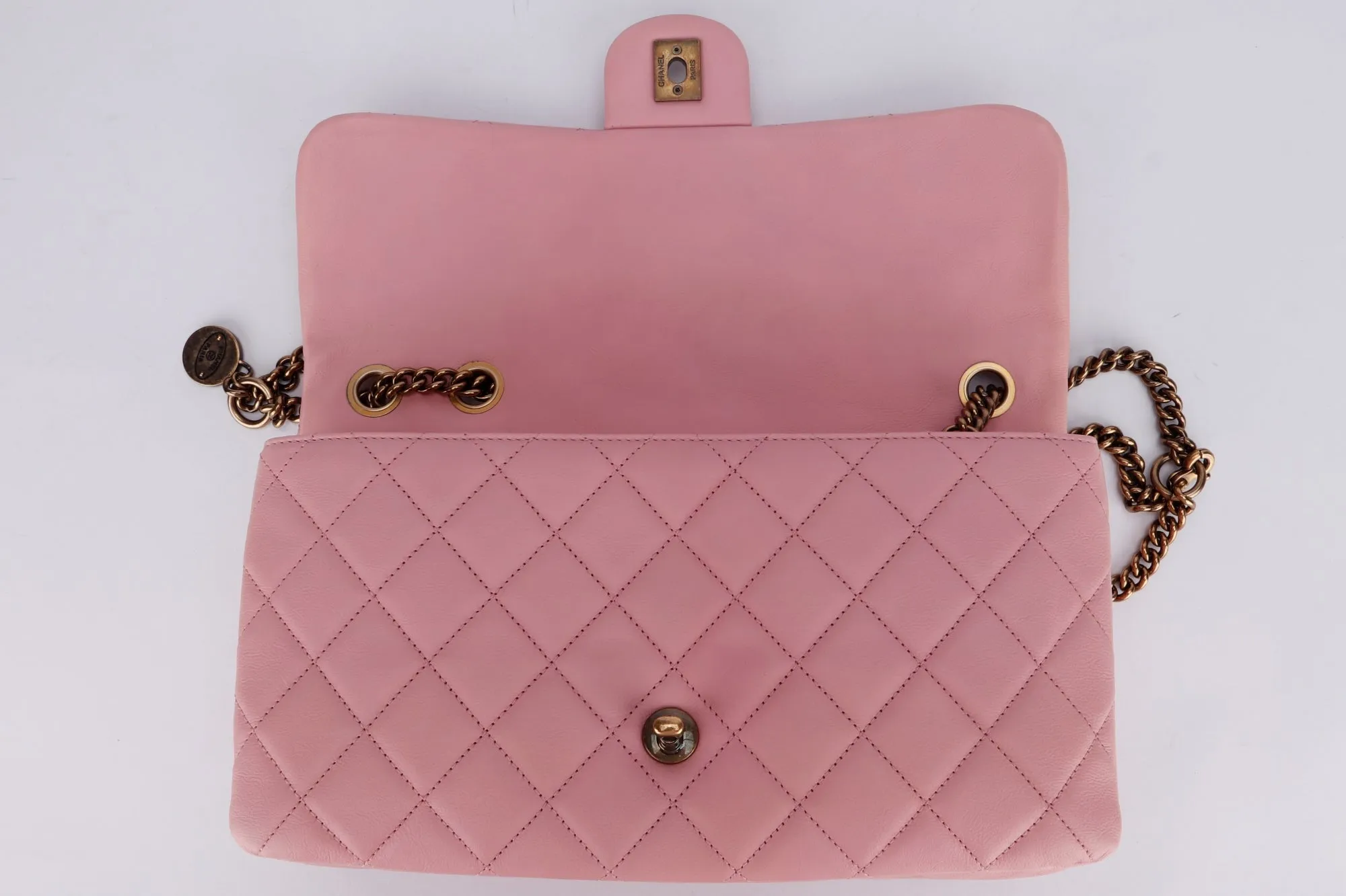 Chanel Quilted Pink Calf Leather Zippy Compartment Shoulder Bag (1875xxxx) width 28cm, Gold Chain, with Card & Dust Cover