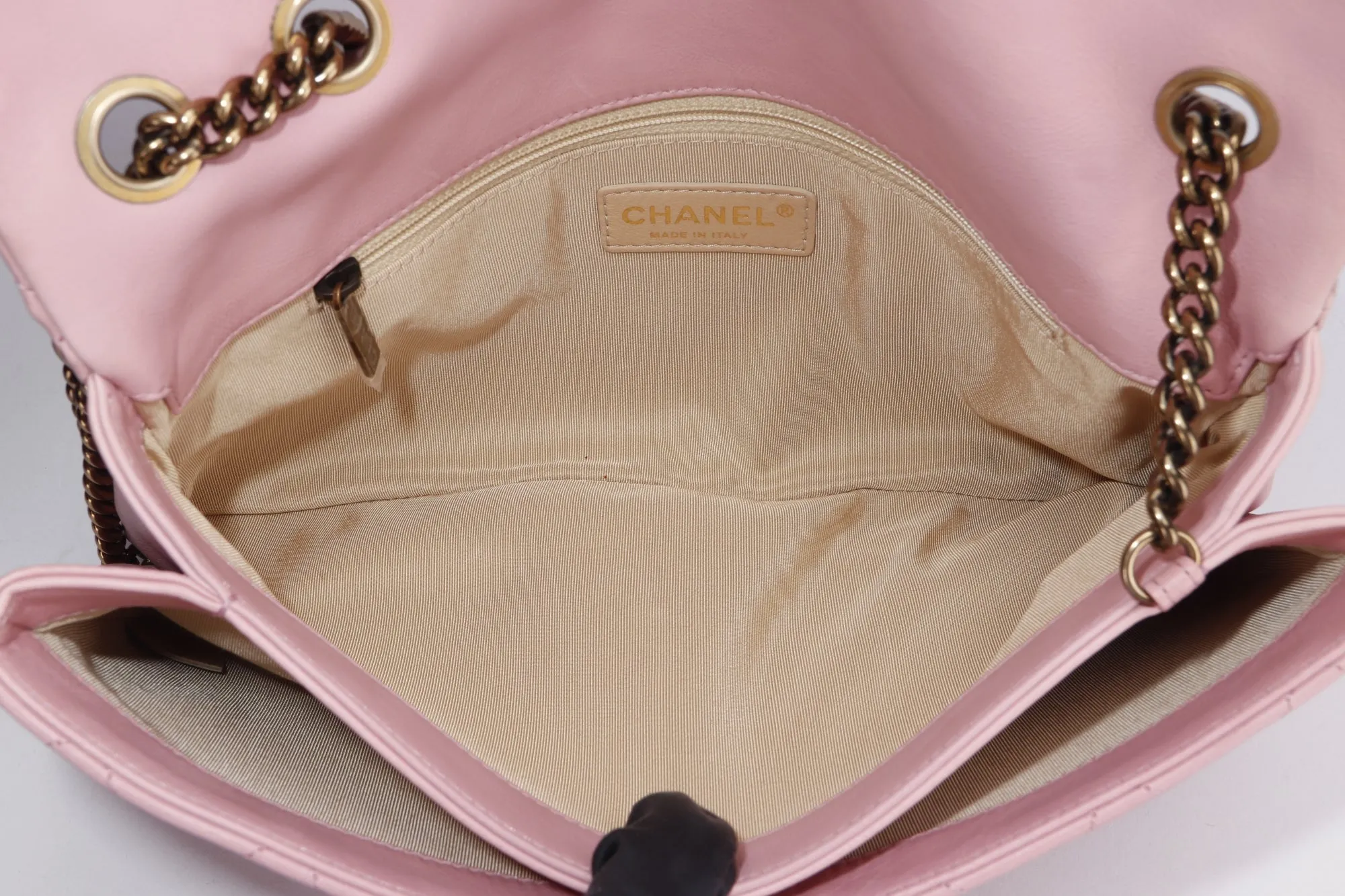 Chanel Quilted Pink Calf Leather Zippy Compartment Shoulder Bag (1875xxxx) width 28cm, Gold Chain, with Card & Dust Cover