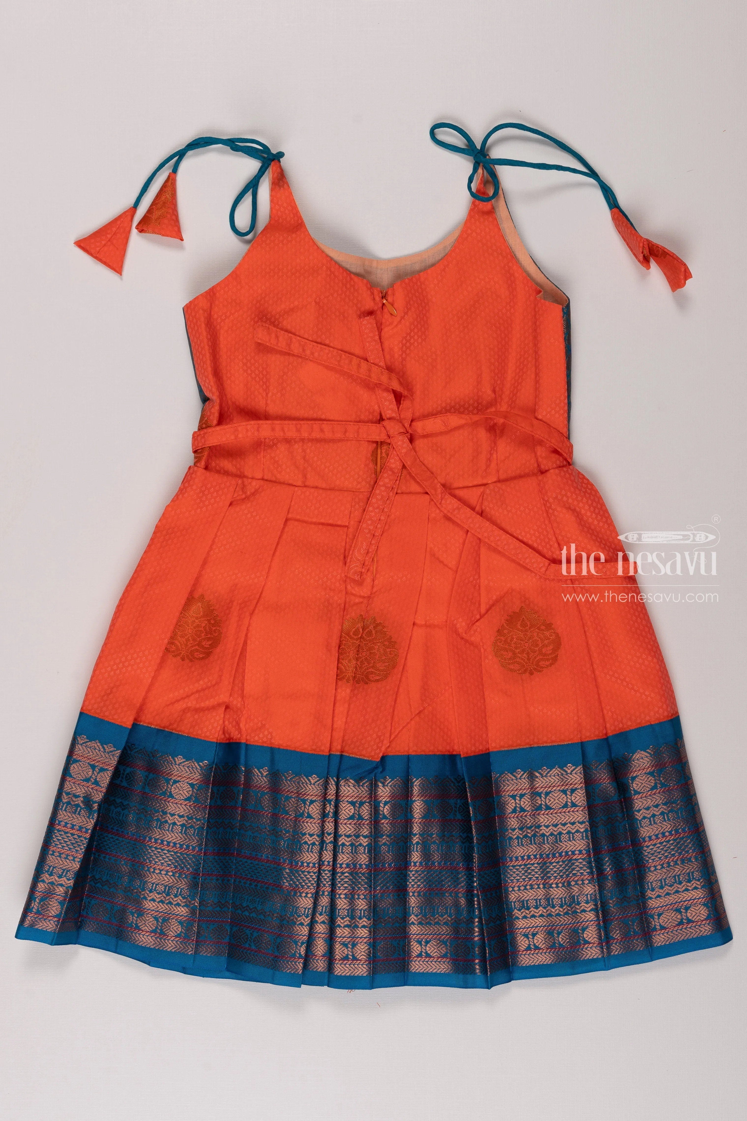 Chic Orange Silk Tie-Up Frock for Girls