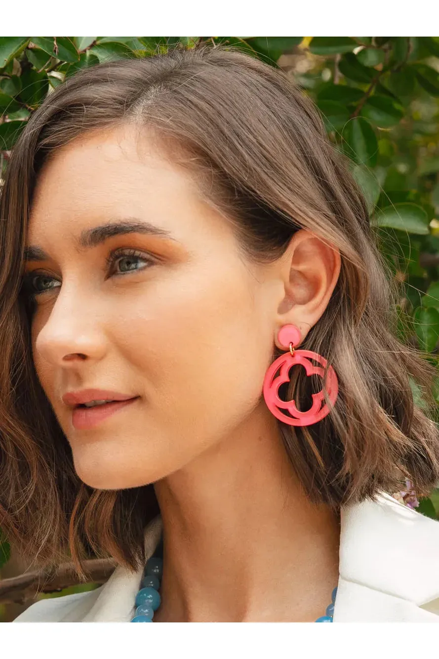 Coral Open Clover Resin Drop Earrings