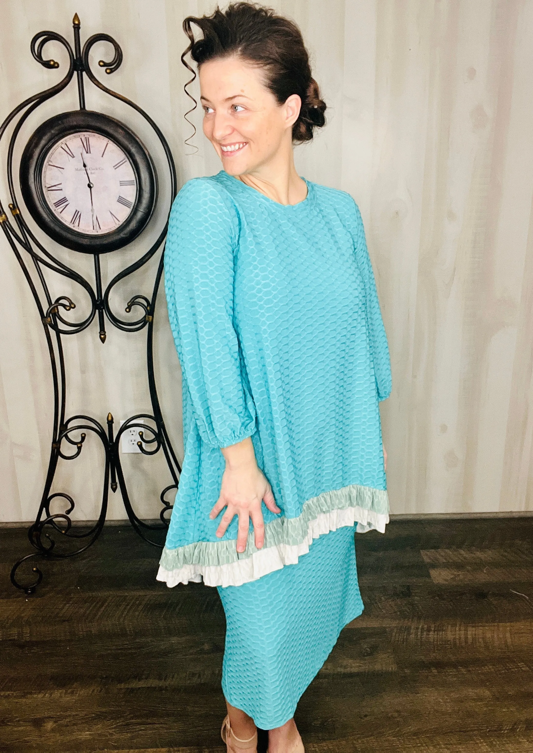 Deborah Honeycomb Fabric Tunic-Mint or Pink