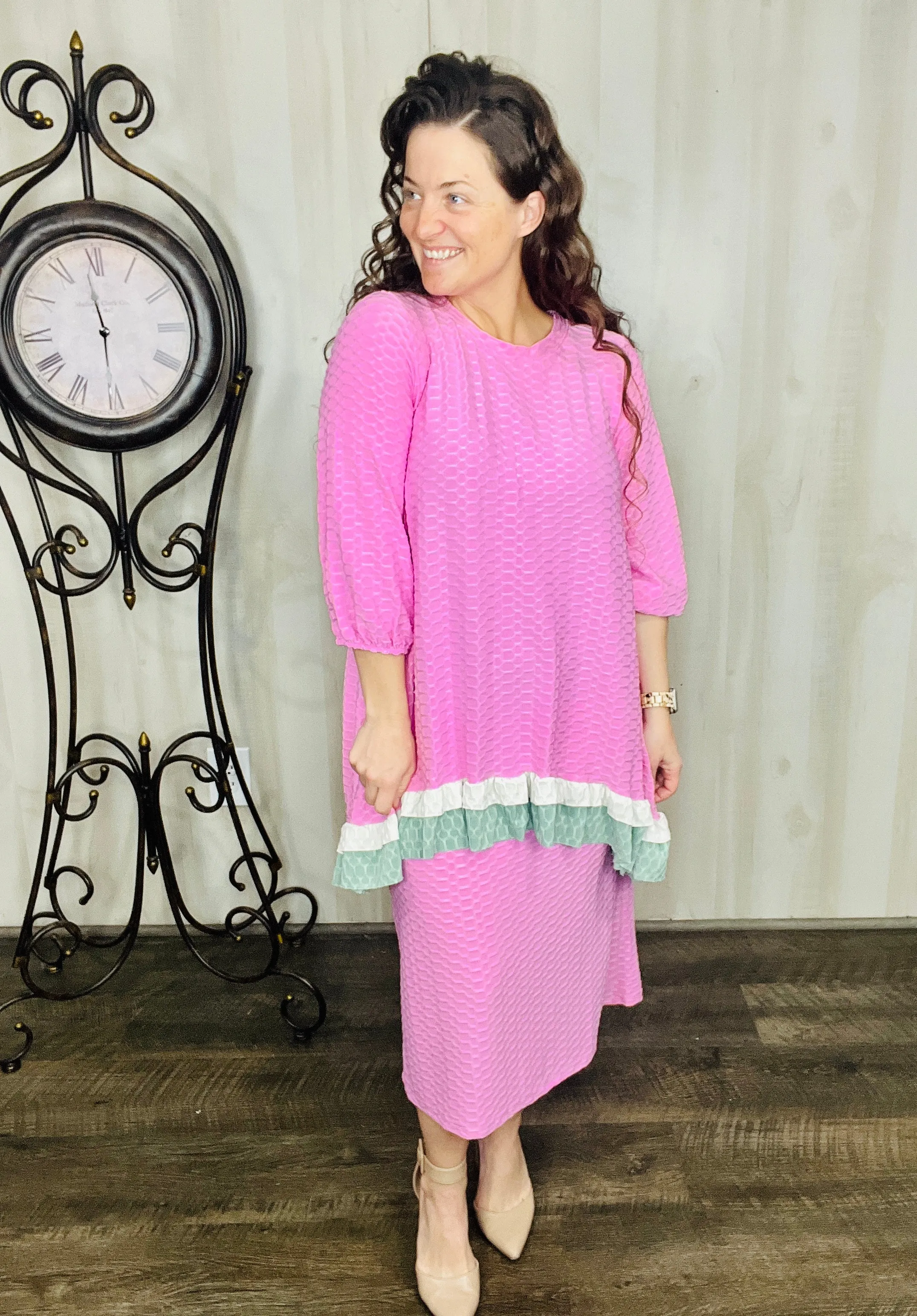 Deborah Honeycomb Fabric Tunic-Mint or Pink