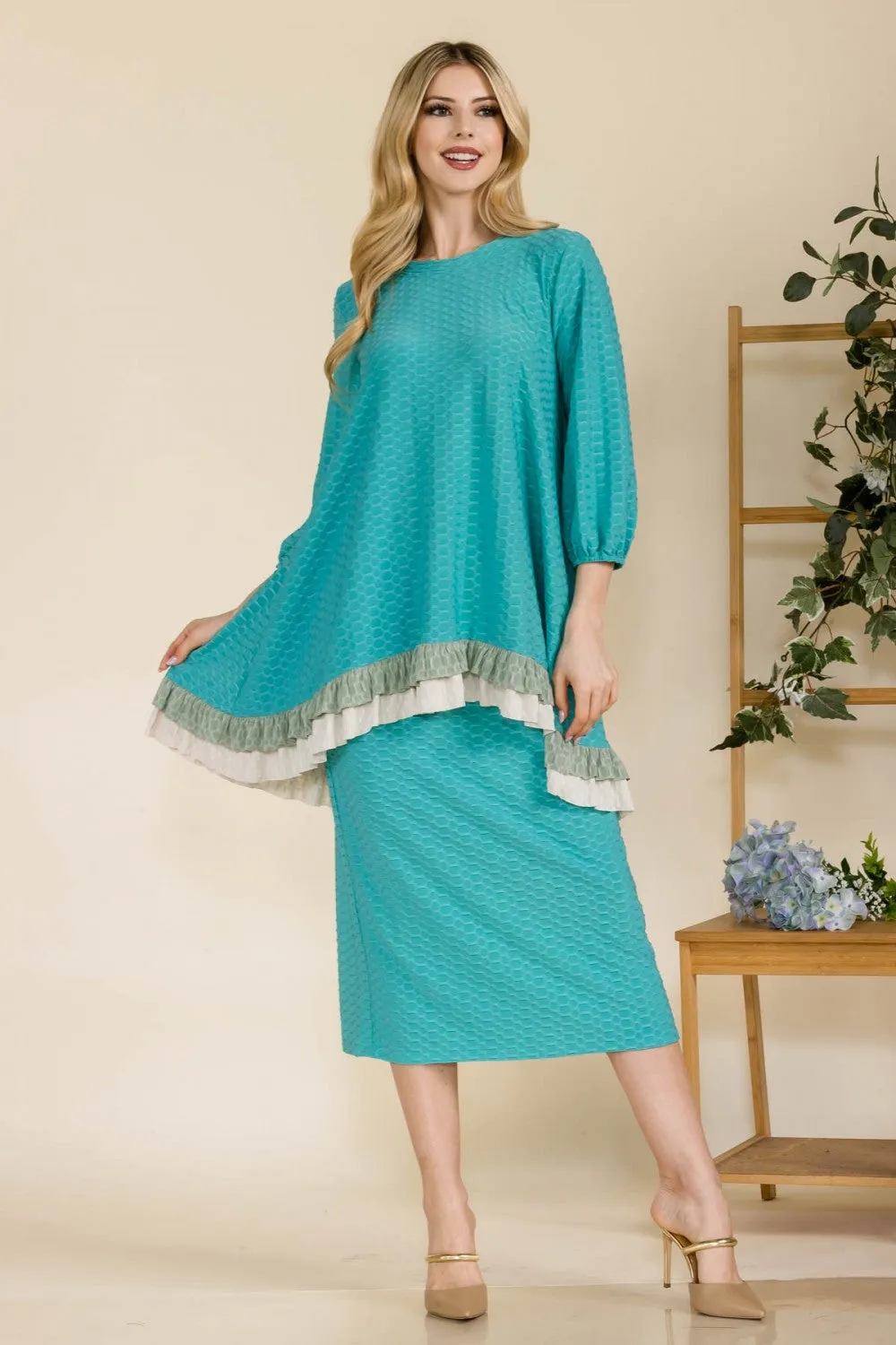 Deborah Honeycomb Fabric Tunic-Mint or Pink