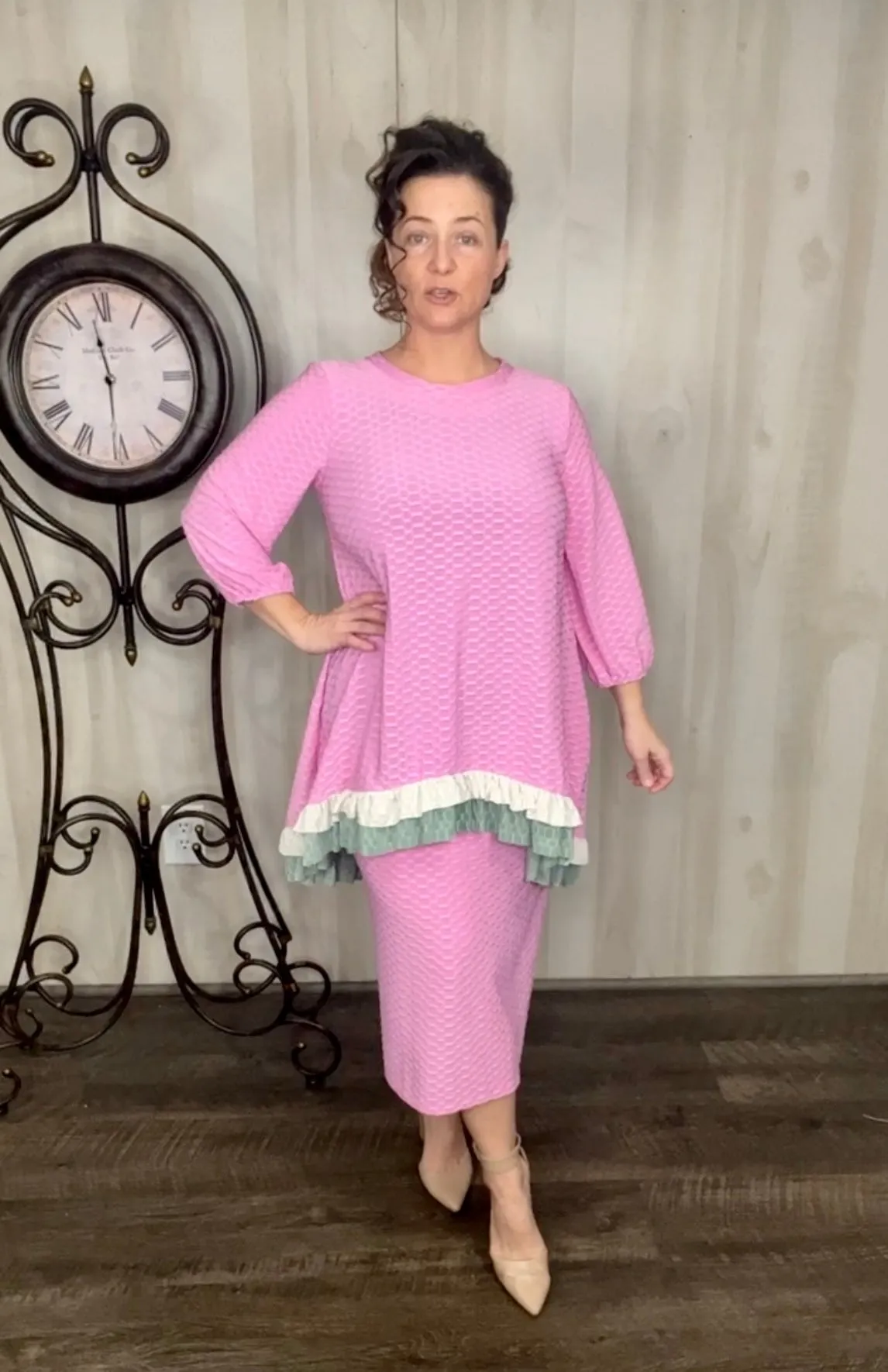 Deborah Honeycomb Fabric Tunic-Mint or Pink