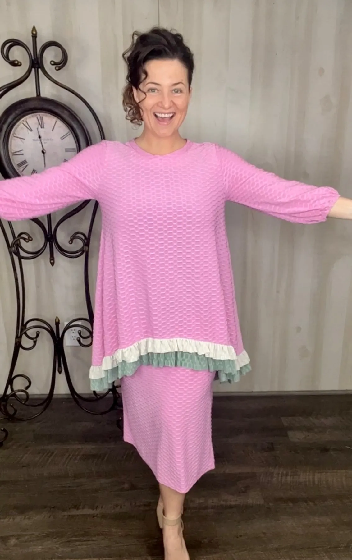 Deborah Honeycomb Fabric Tunic-Mint or Pink