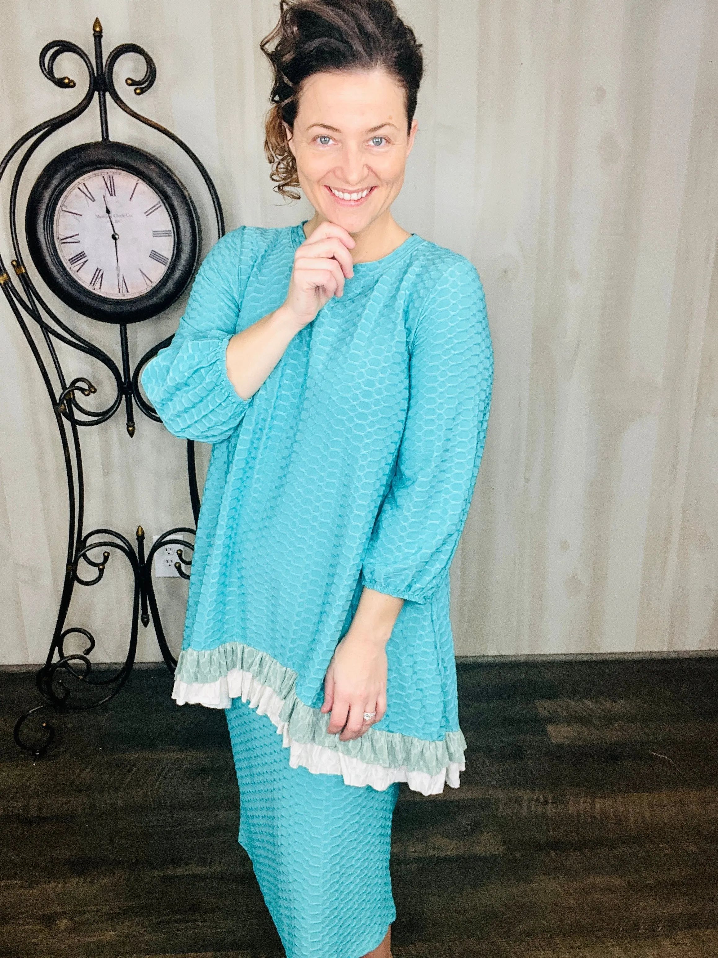 Deborah Honeycomb Fabric Tunic-Mint or Pink