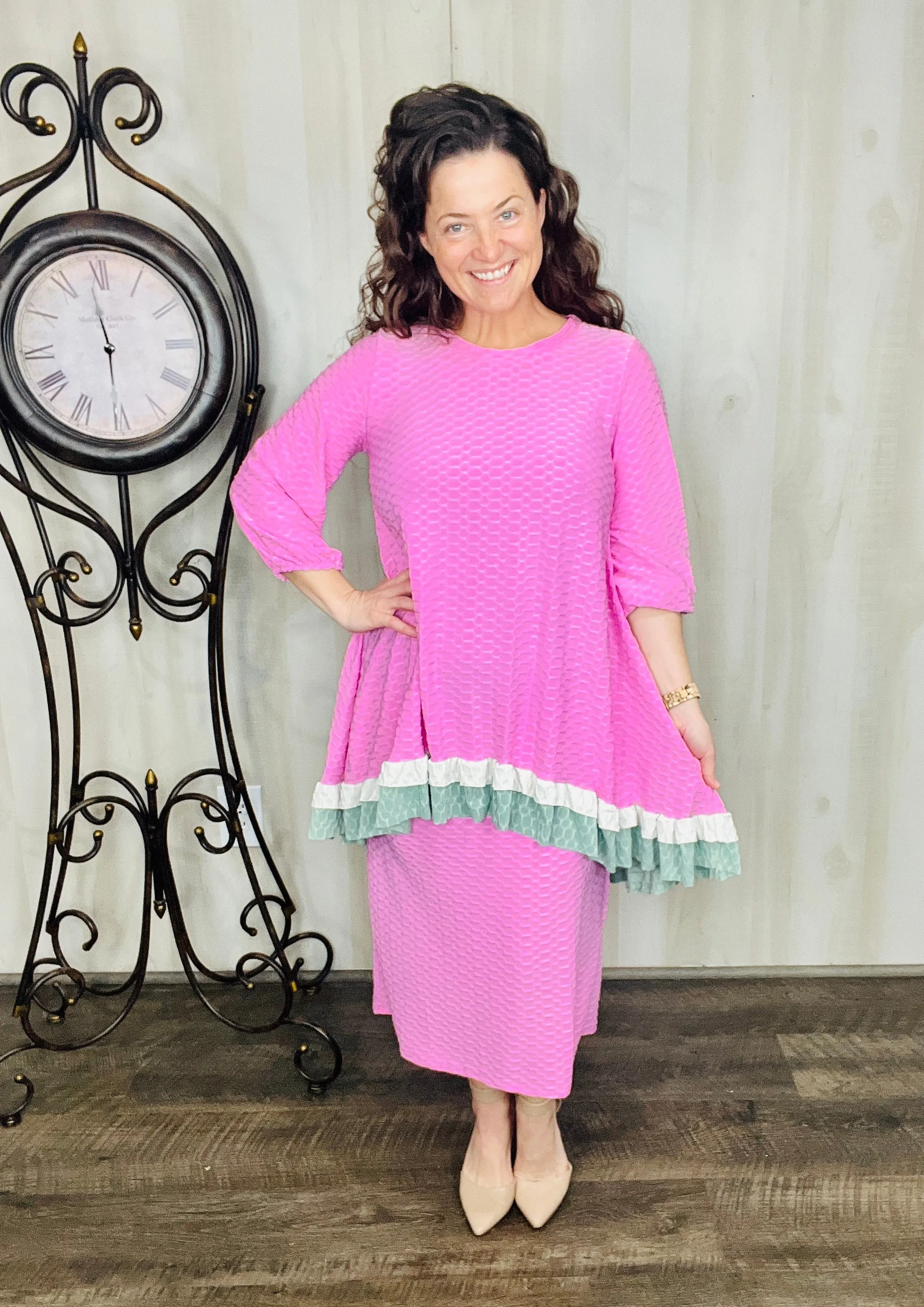 Deborah Honeycomb Fabric Tunic-Mint or Pink