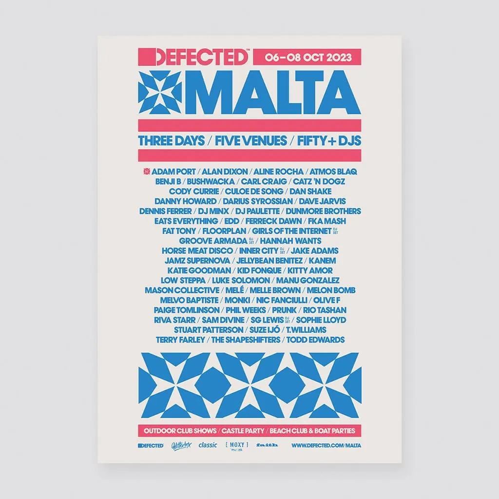 Defected Malta 2023 Line-Up Print