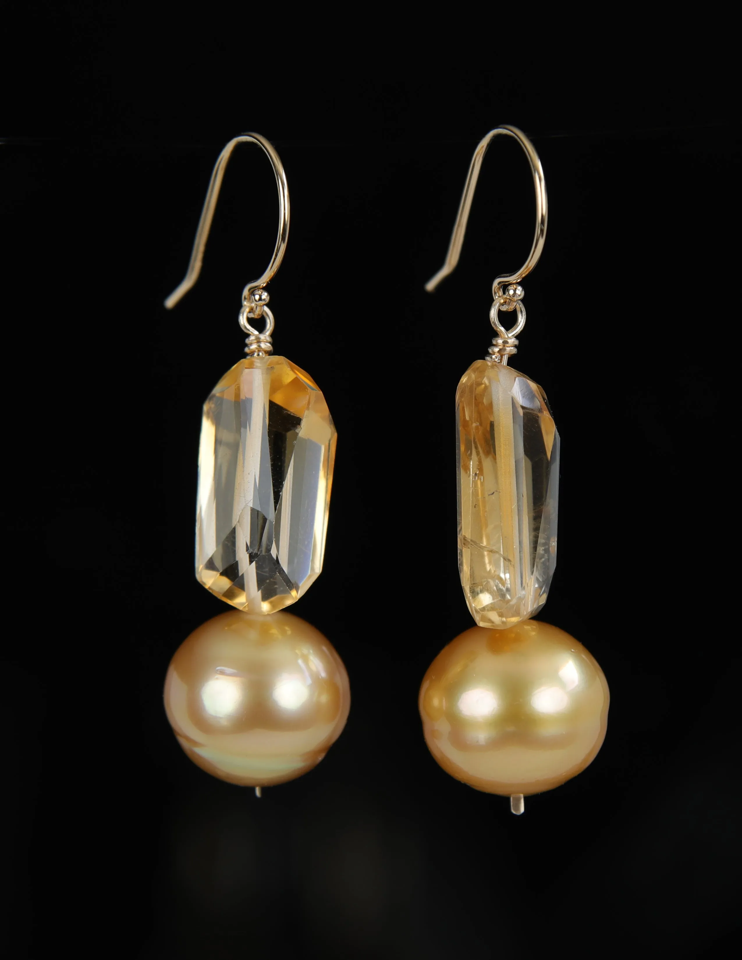 Drop Ear Wires: Pearls, Citrine, Gold