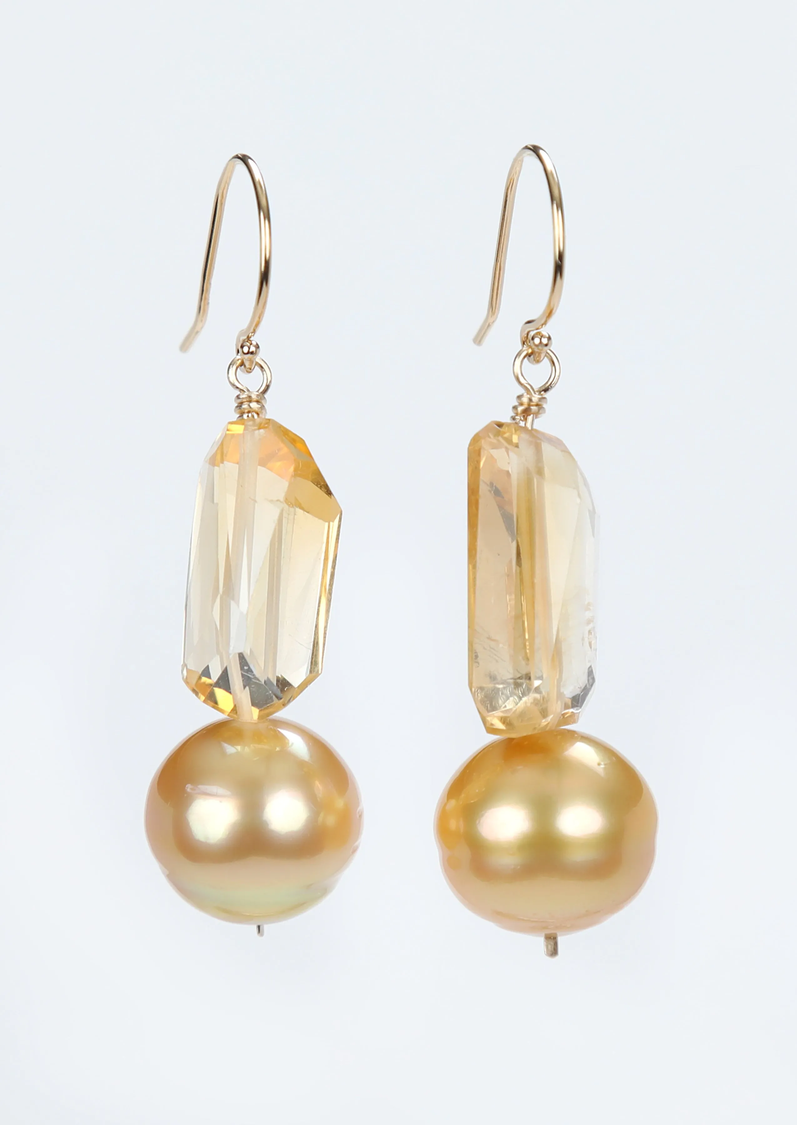 Drop Ear Wires: Pearls, Citrine, Gold