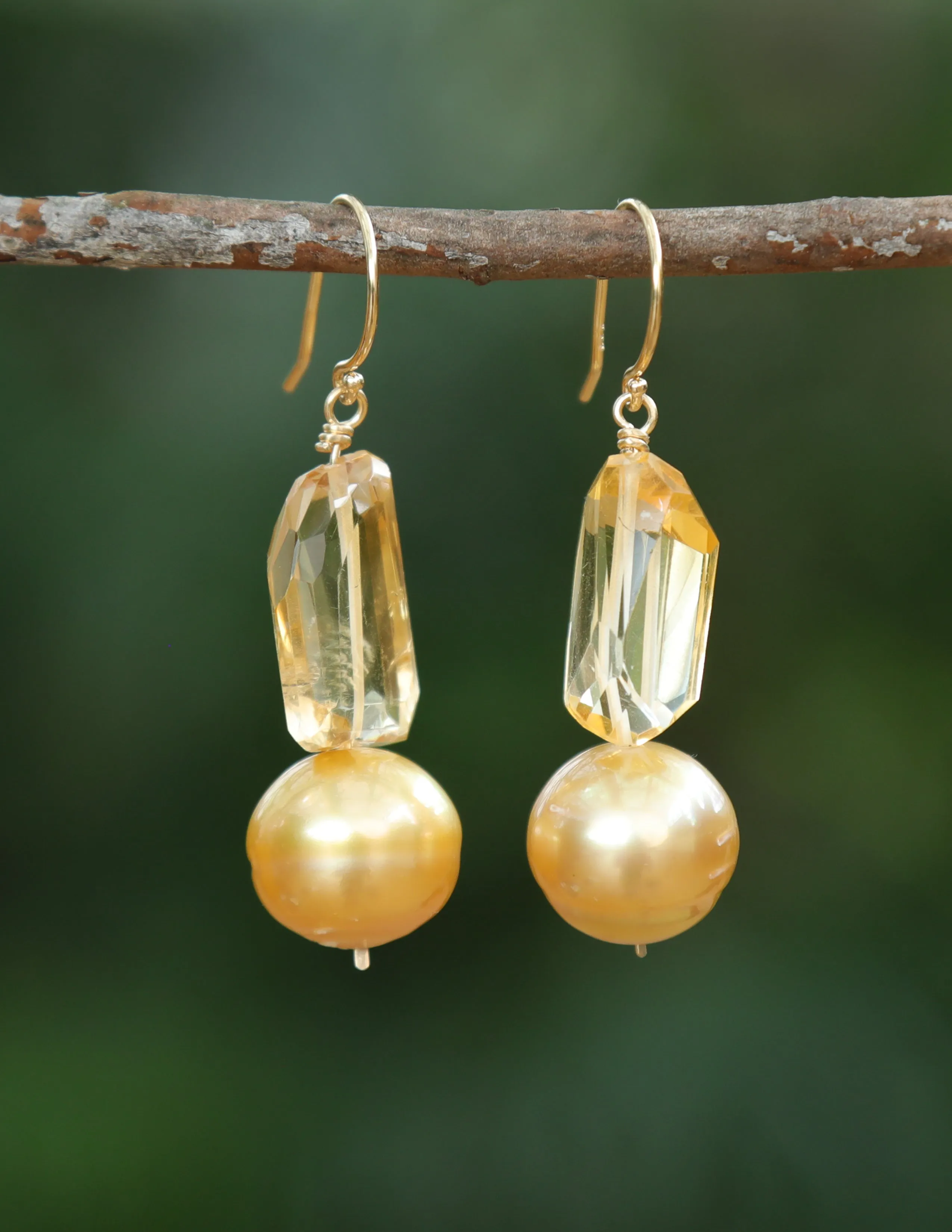 Drop Ear Wires: Pearls, Citrine, Gold