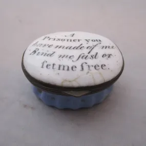 Enamel Patch Box Prisoner You Made Of Me Antique Georgian c1800