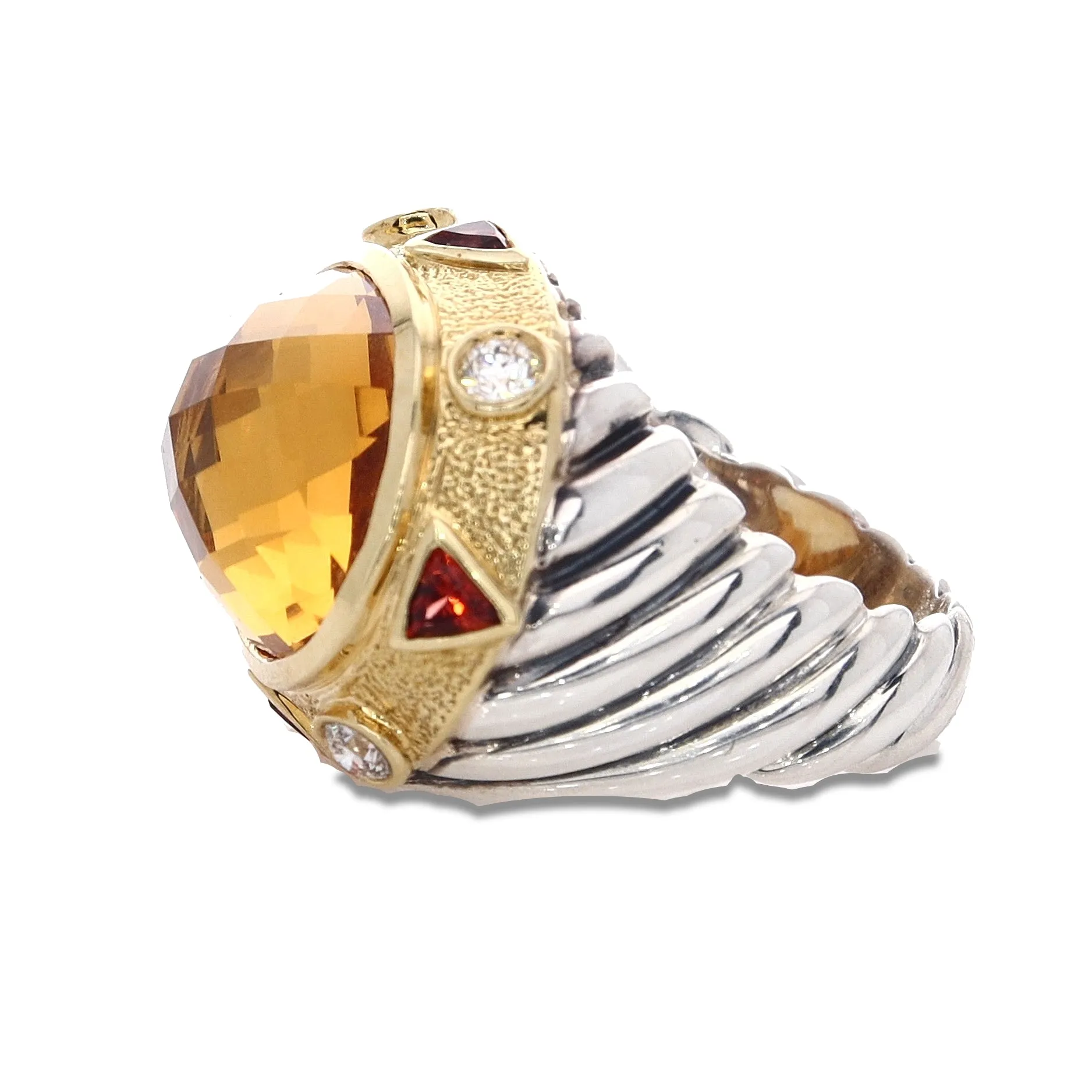 Estate David Yurman Sterling Silver and 18k Yellow Gold Multi Stone Ring